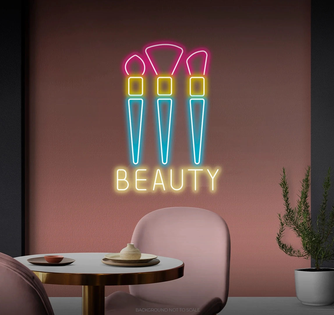 Beauty sign and make up brushes LED neon