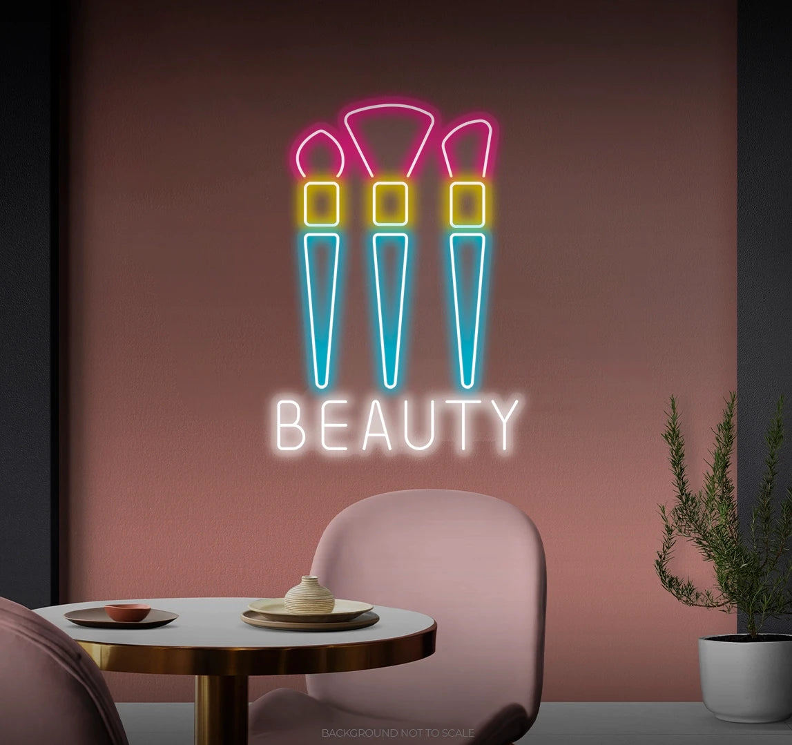 Beauty sign and make up brushes LED neon
