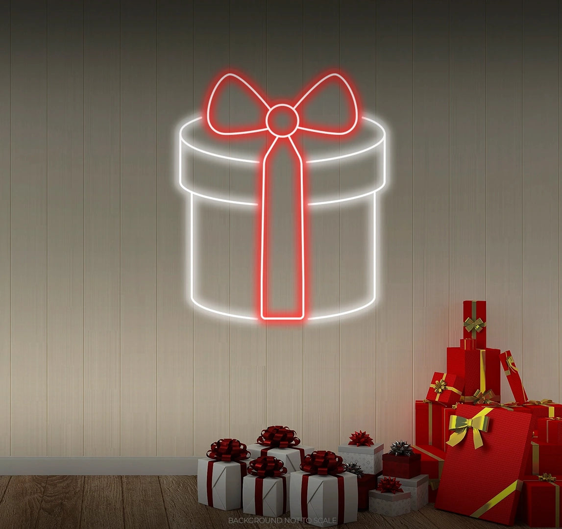 Circle gift box with ribbon LED neon