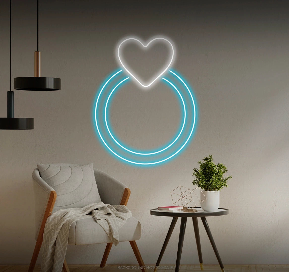 Engagement ring heart LED neon