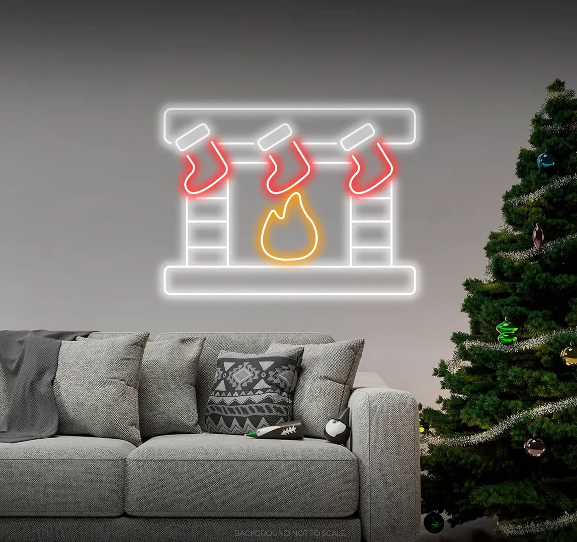 Fireplace noel socks and fire LED neon