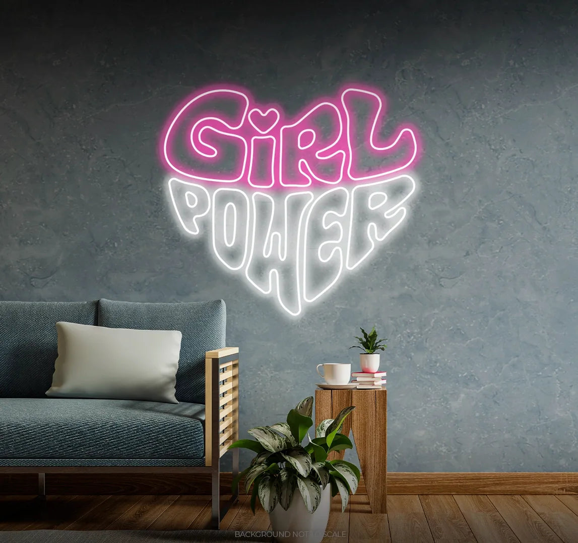 Girl power heart LED neon