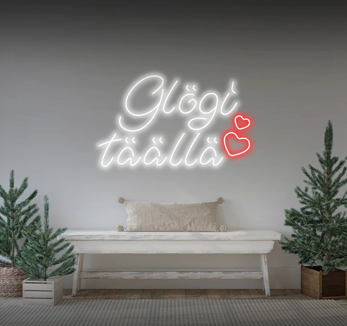Glögi täällä hearts LED neon