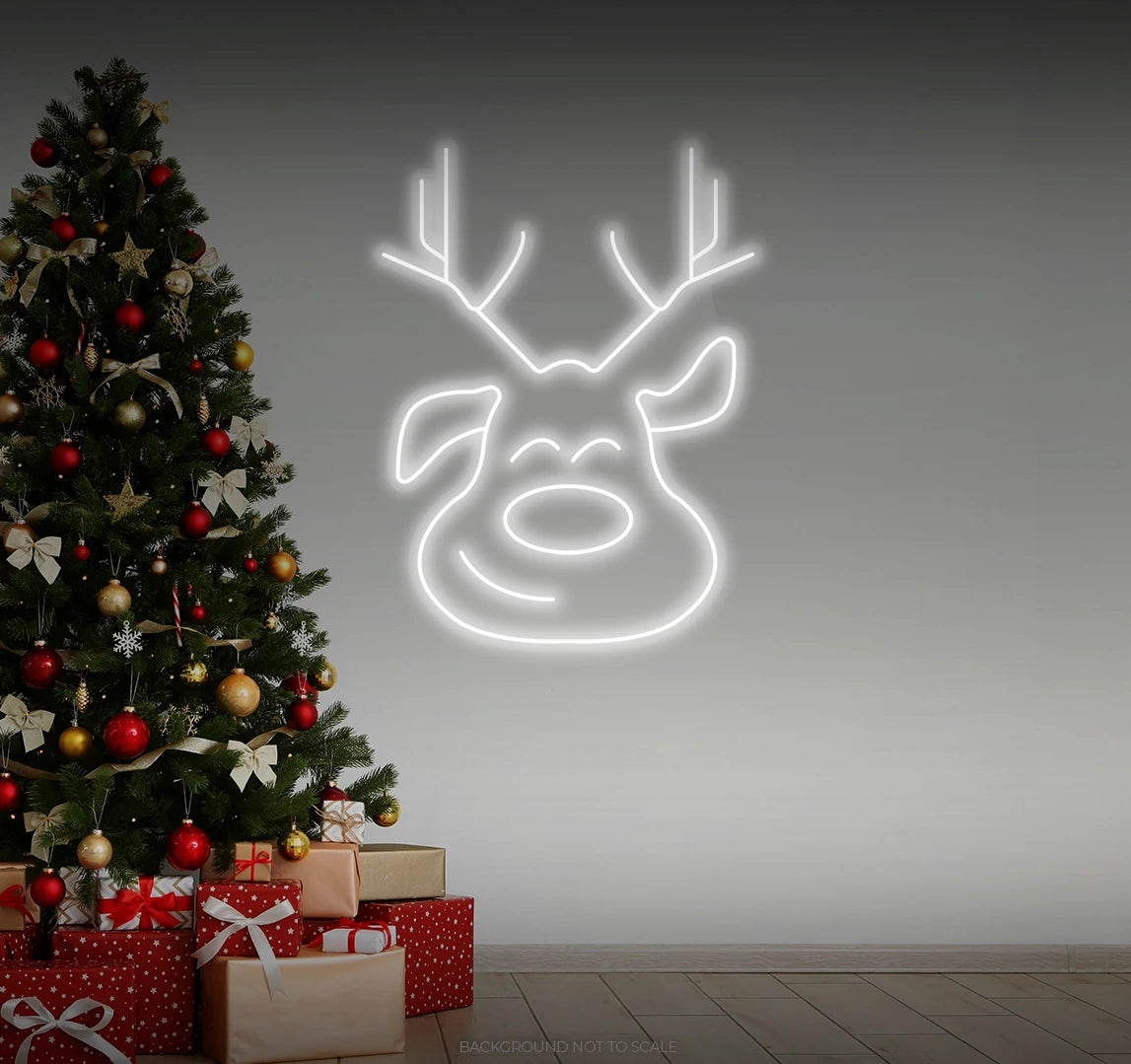 Happy reindeer with colourful nose and horns LED neon