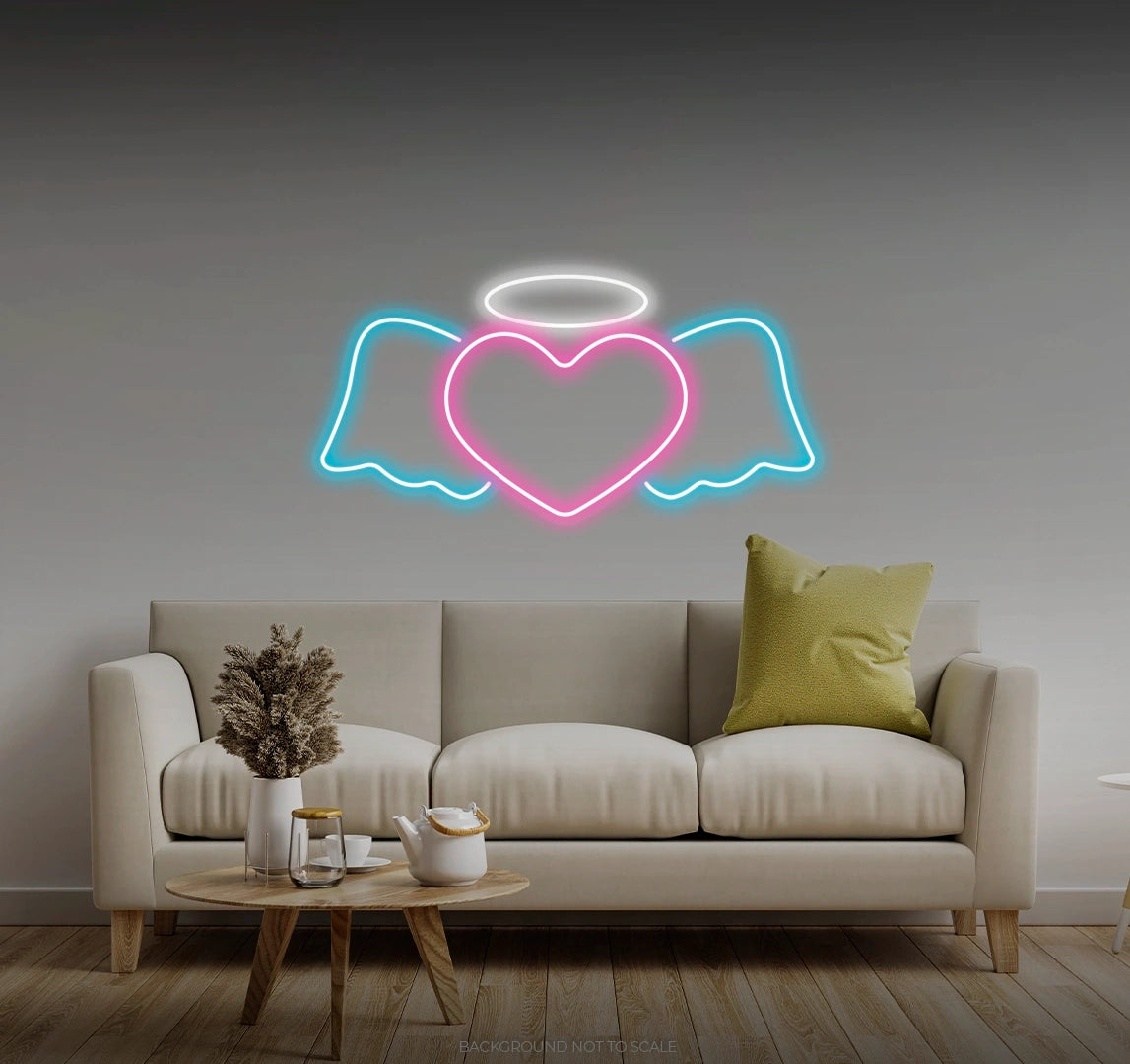 Heart with wings and halo LED neon