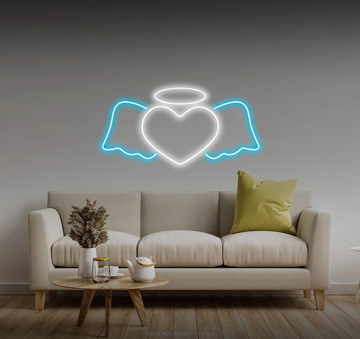 Heart with wings and halo LED neon