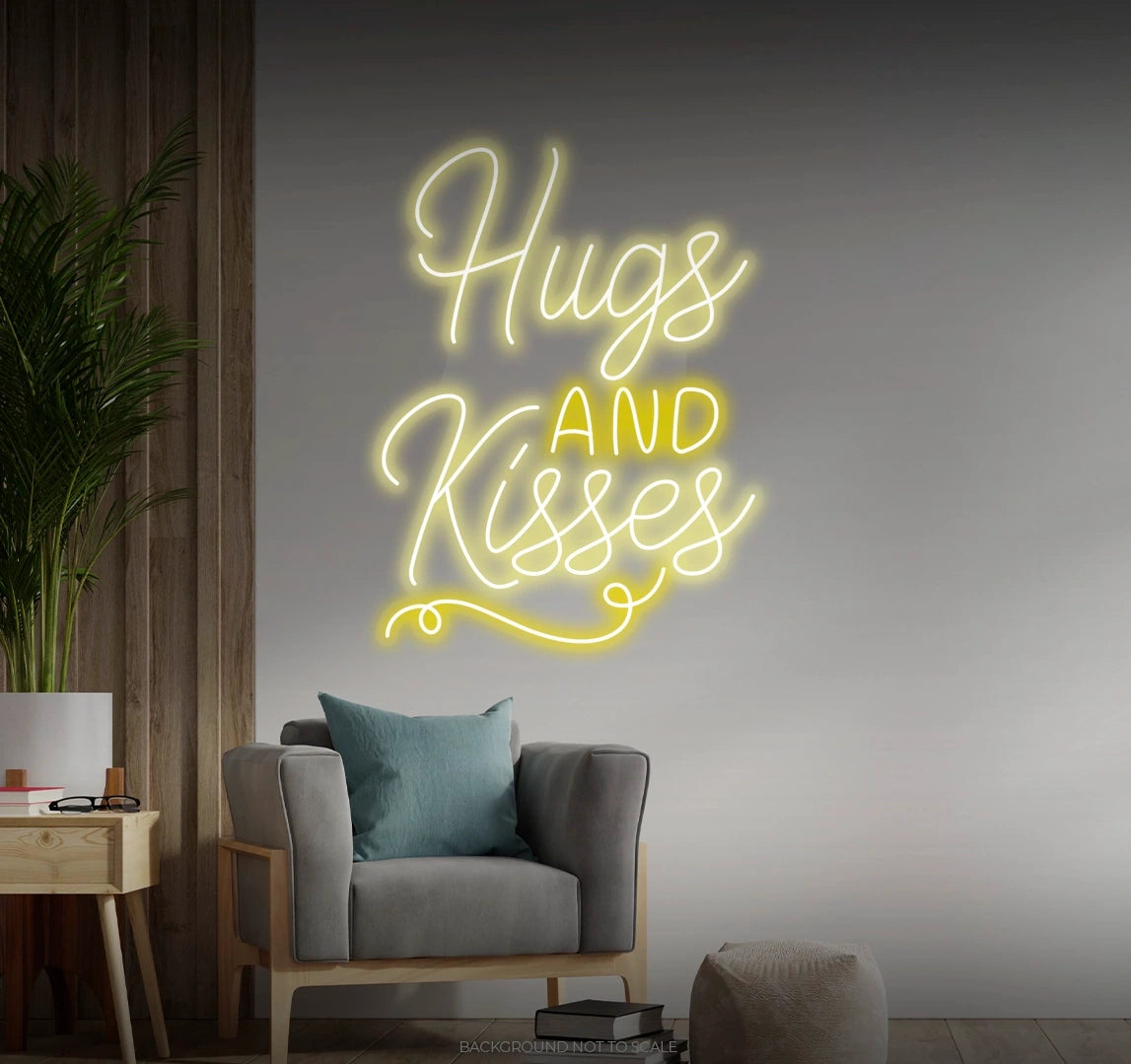 Hugs and kisses curly line LED neon