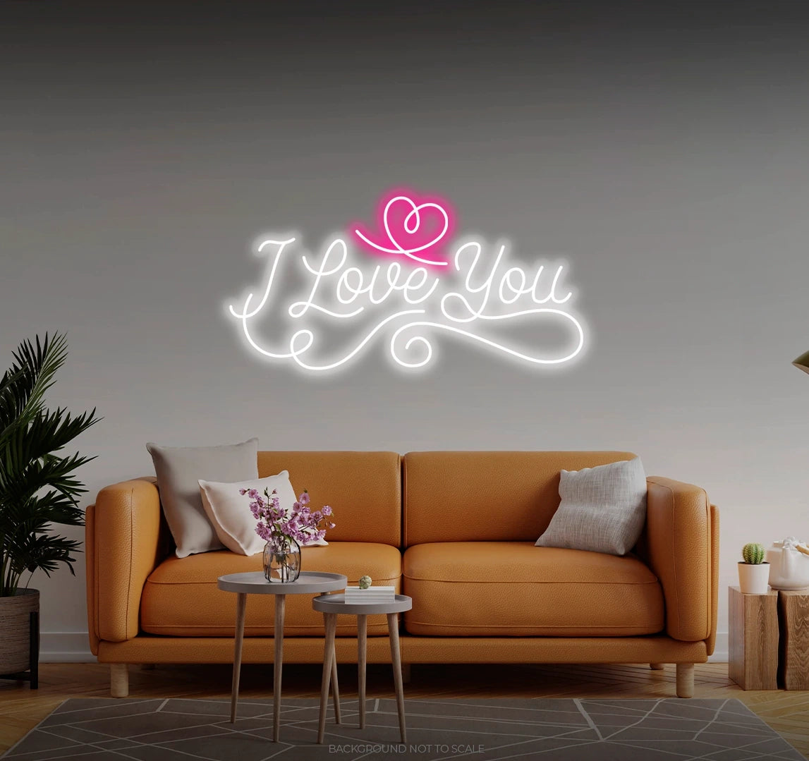 I love you curly lines and heart LED neon