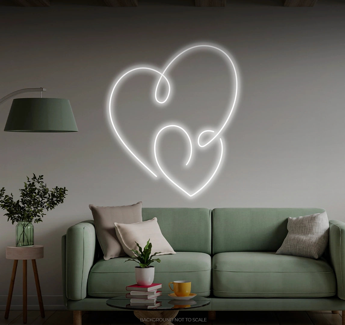 Intertwined two hearts LED neon