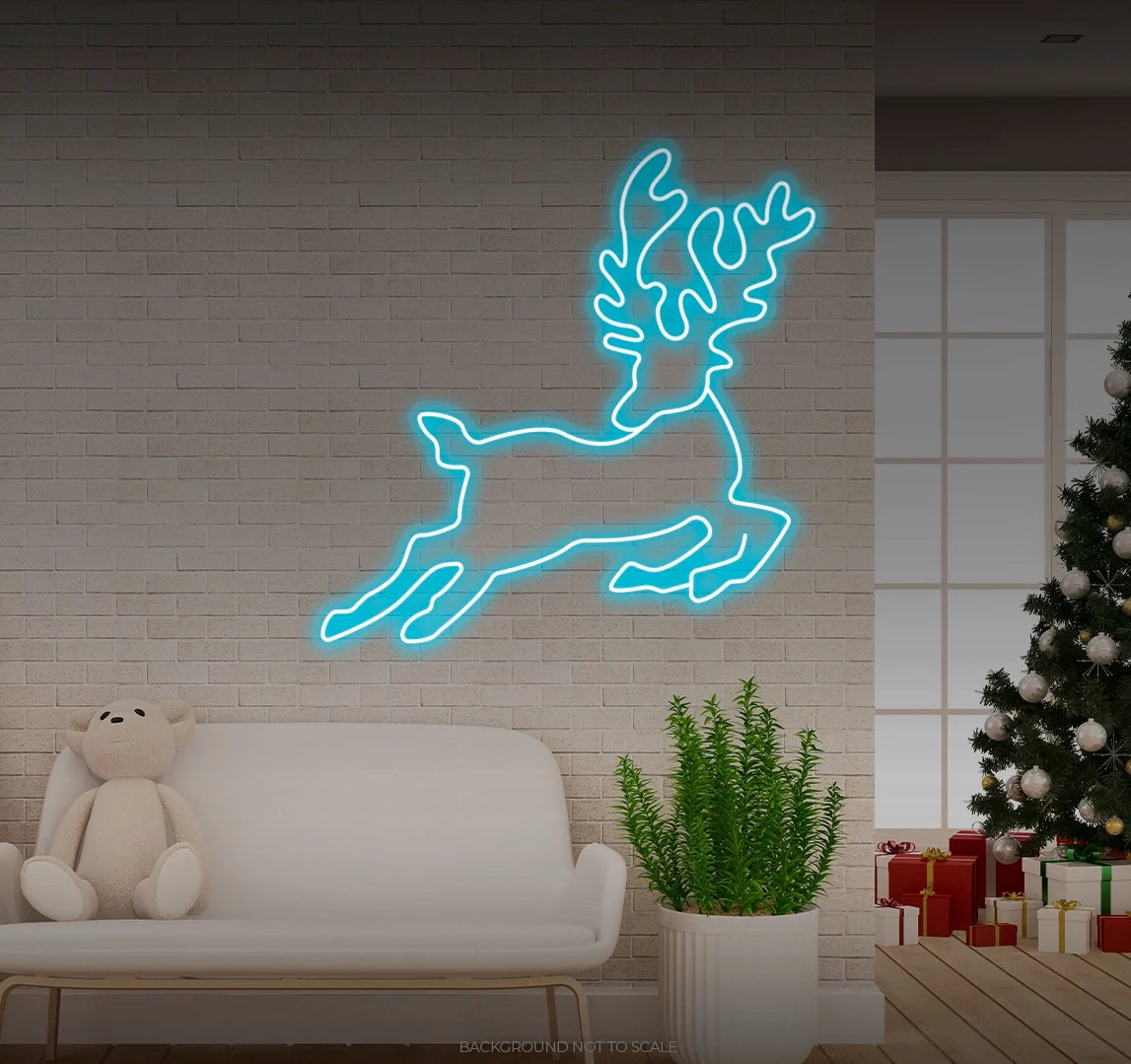 Jumping reindeer looking back LED neon