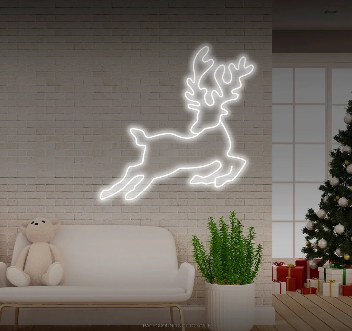 Jumping reindeer looking back LED neon