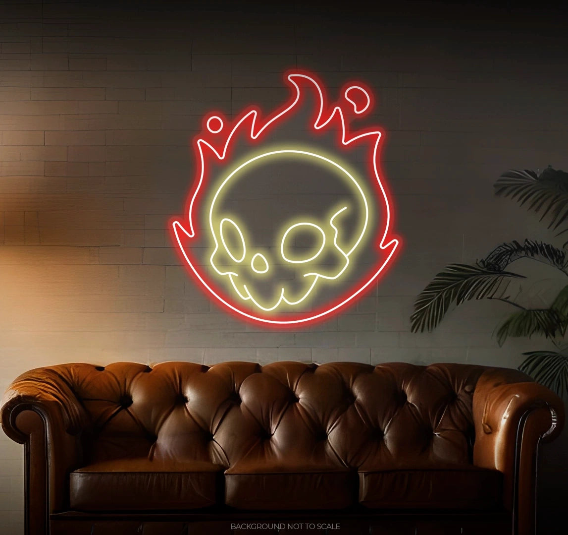 Skull in flames LED neon