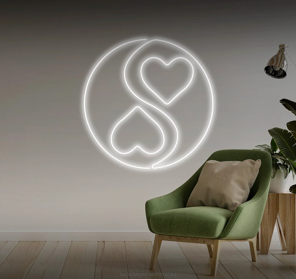 Yin and yang hearts LED neon