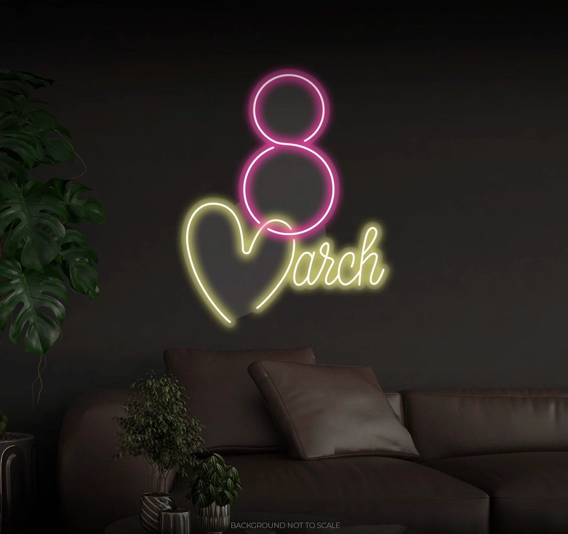 8 march M as a word LED neon