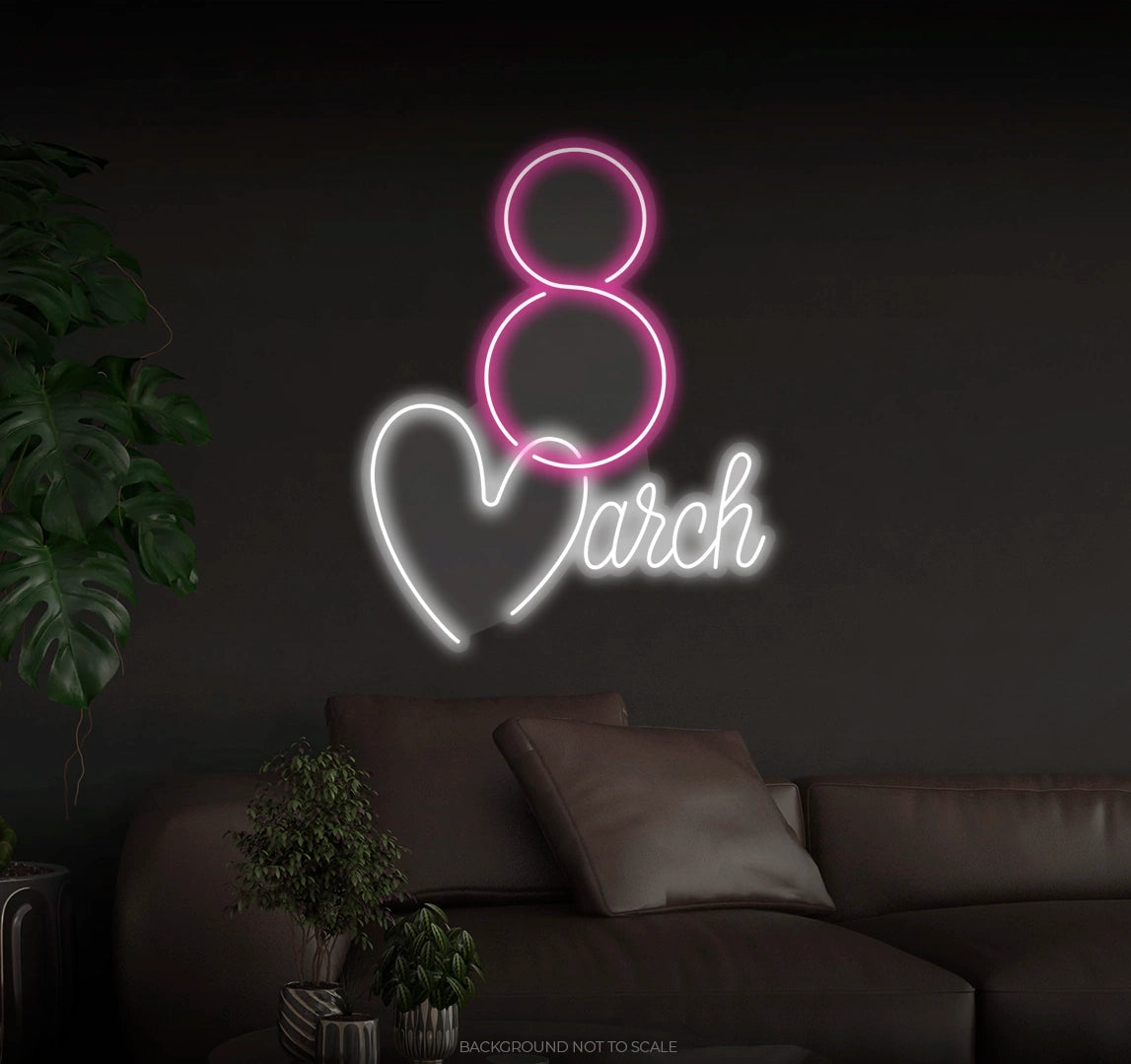 8 march M as a word LED neon