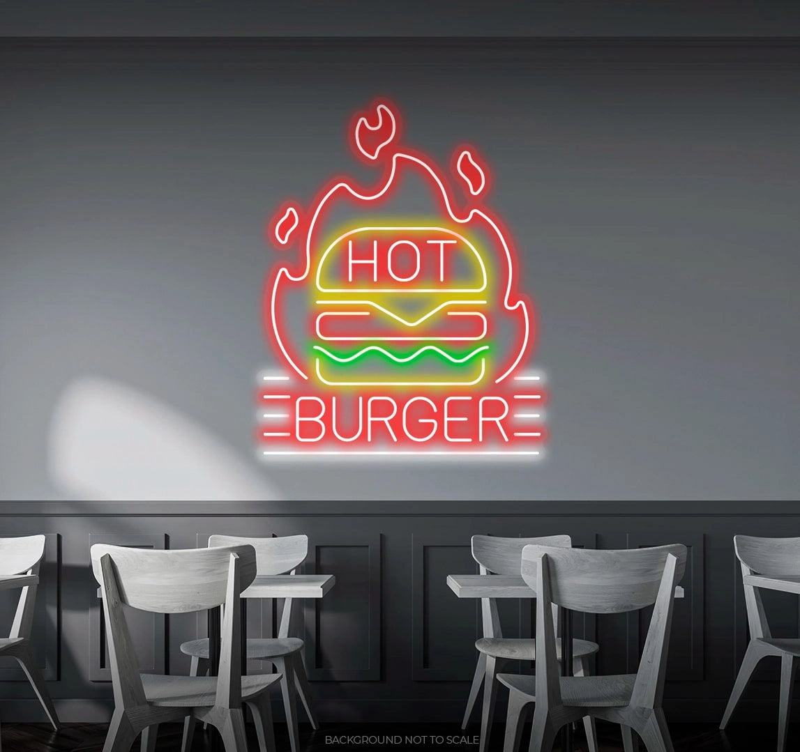 Hot burger fire LED neon