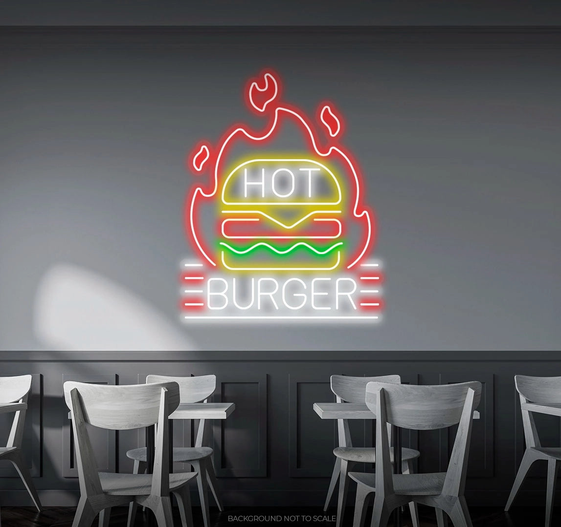 Hot burger fire LED neon