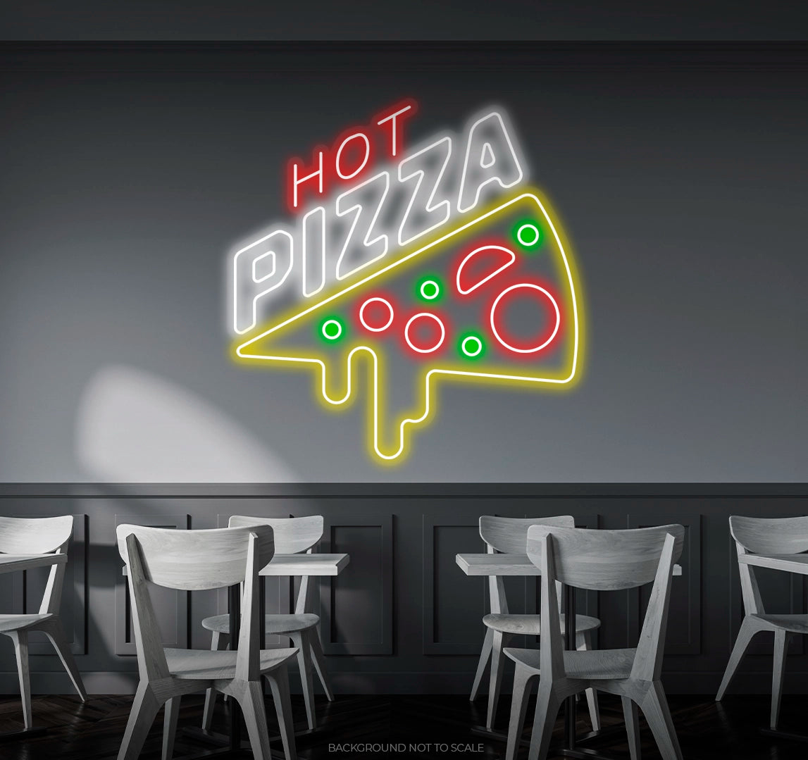 Hot pizza slice slogan ledneon