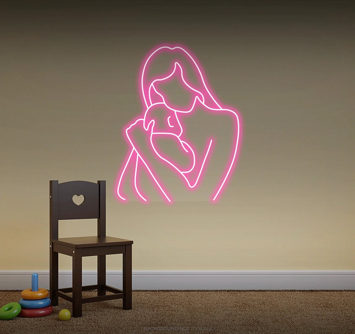 Mother and baby silhouette LED neon