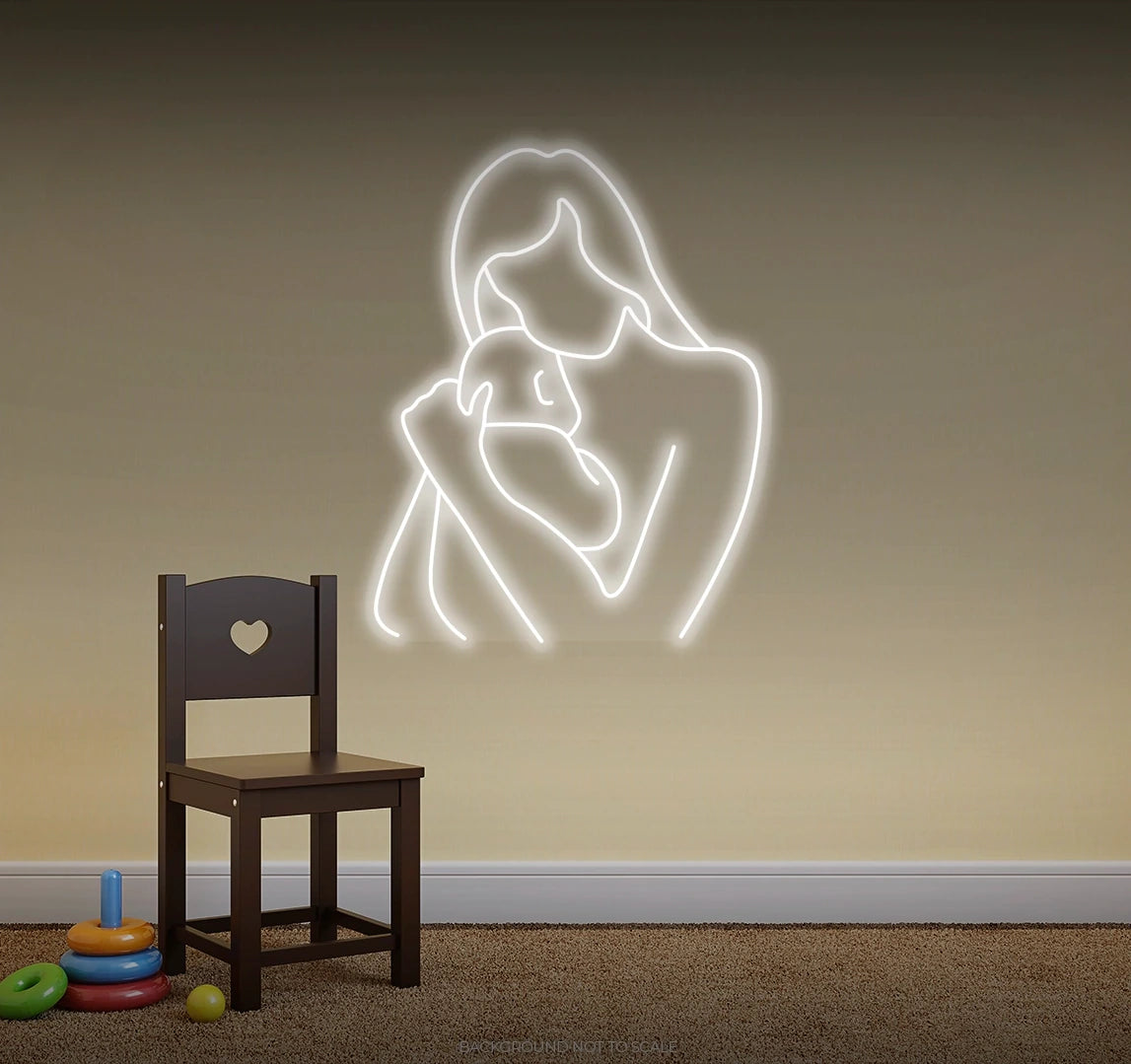 Mother and baby silhouette LED neon