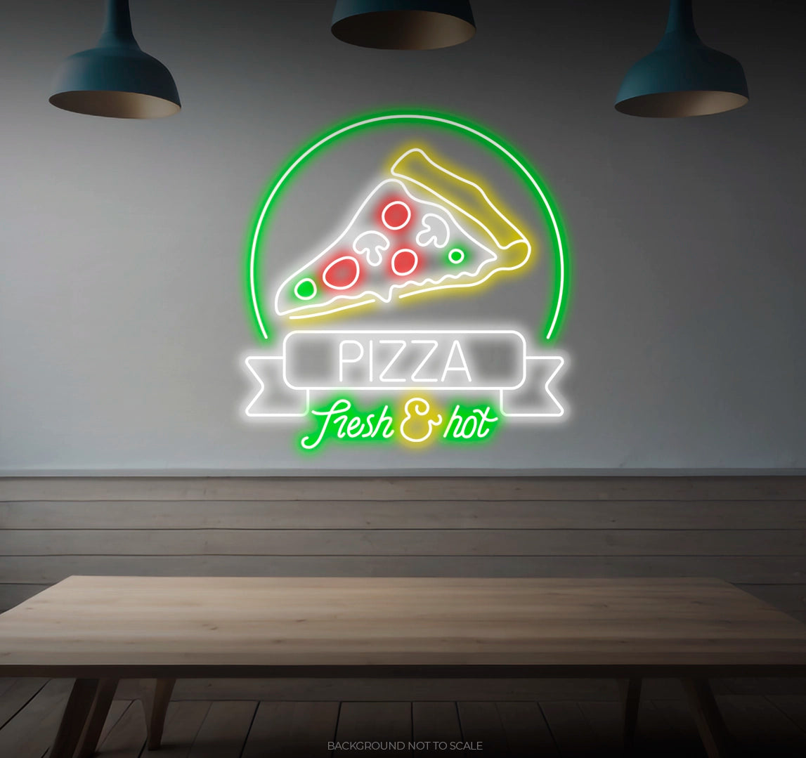 Pizza fresh and hot circle ledneon