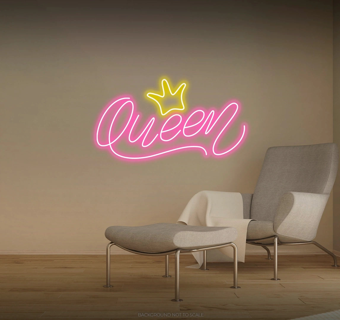 Queen sign with small crown LED neon