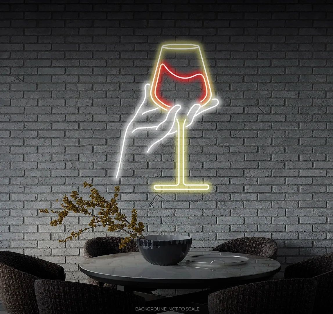 Wine glass on hand ledneon