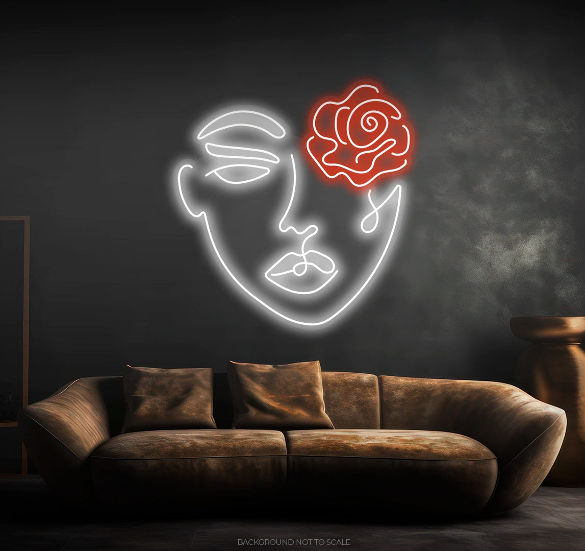 Women silhouette and rose ledneon