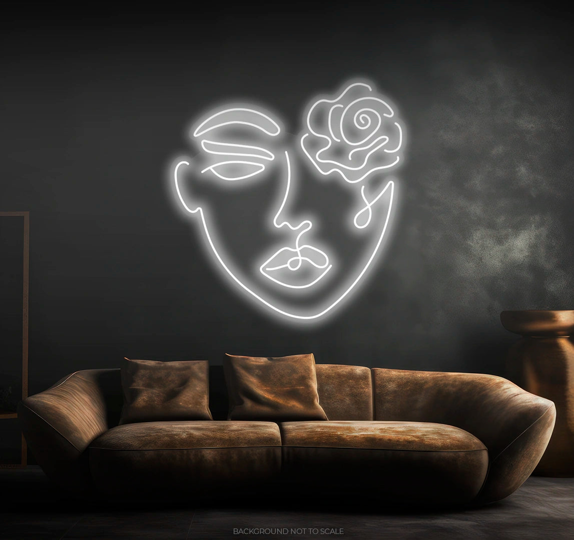 Women silhouette and rose ledneon