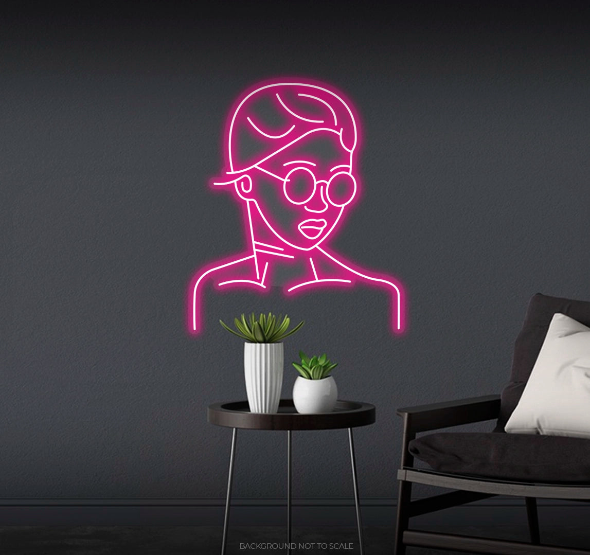 Women silhouette with sunglasses ledneon