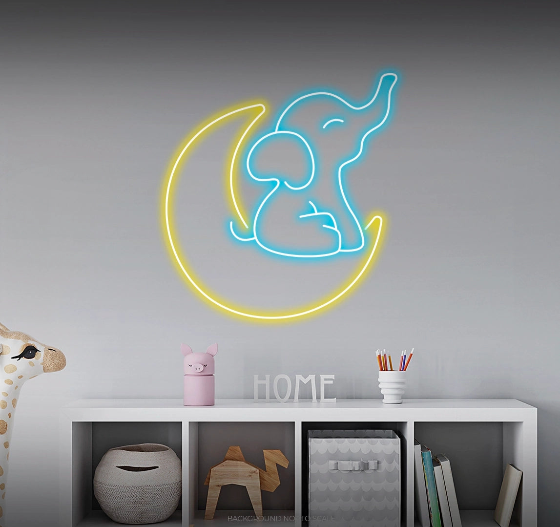 Baby elephant and moon ledneon