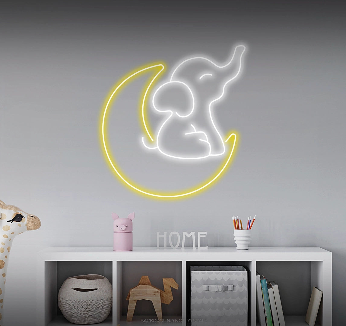 Baby elephant and moon ledneon