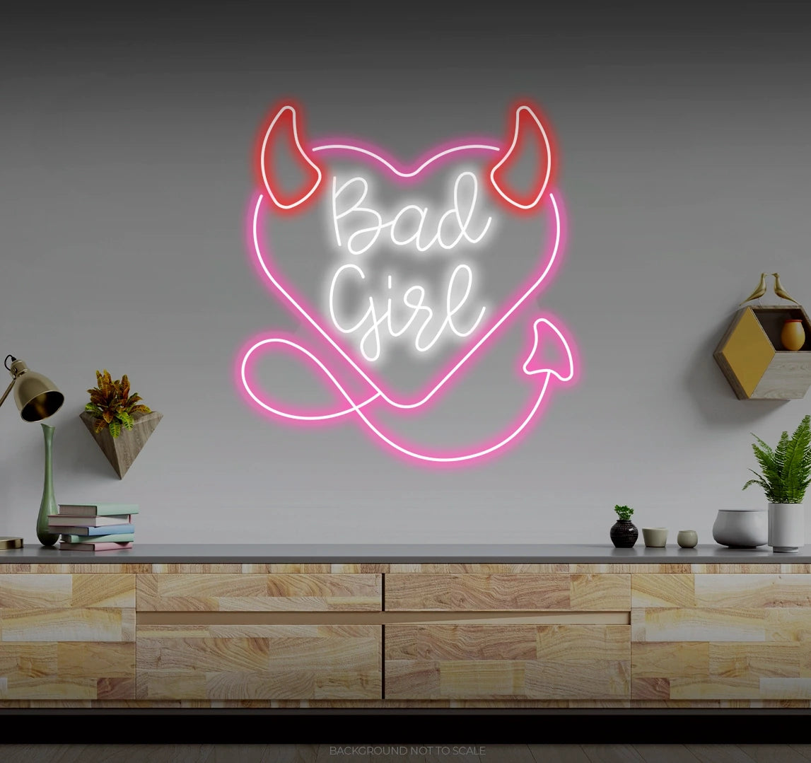 Bad girl heart with horns LED neon