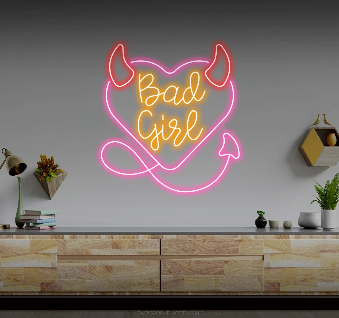 Bad girl heart with horns LED neon