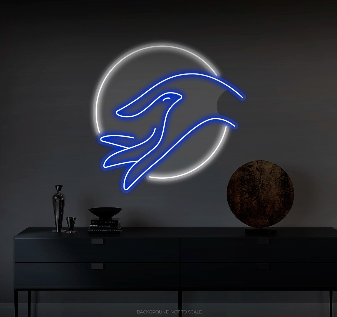 Bird in human hand circle LED neon