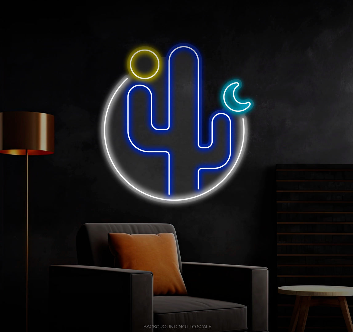 Cactus sun moon in circle LED neon