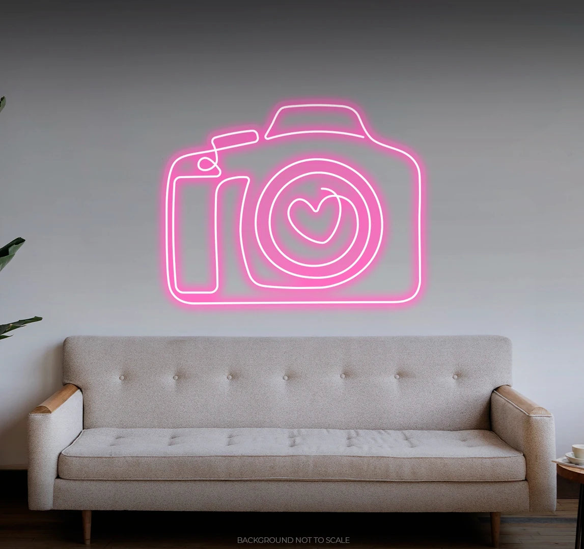 Camera lens with heart LED neon