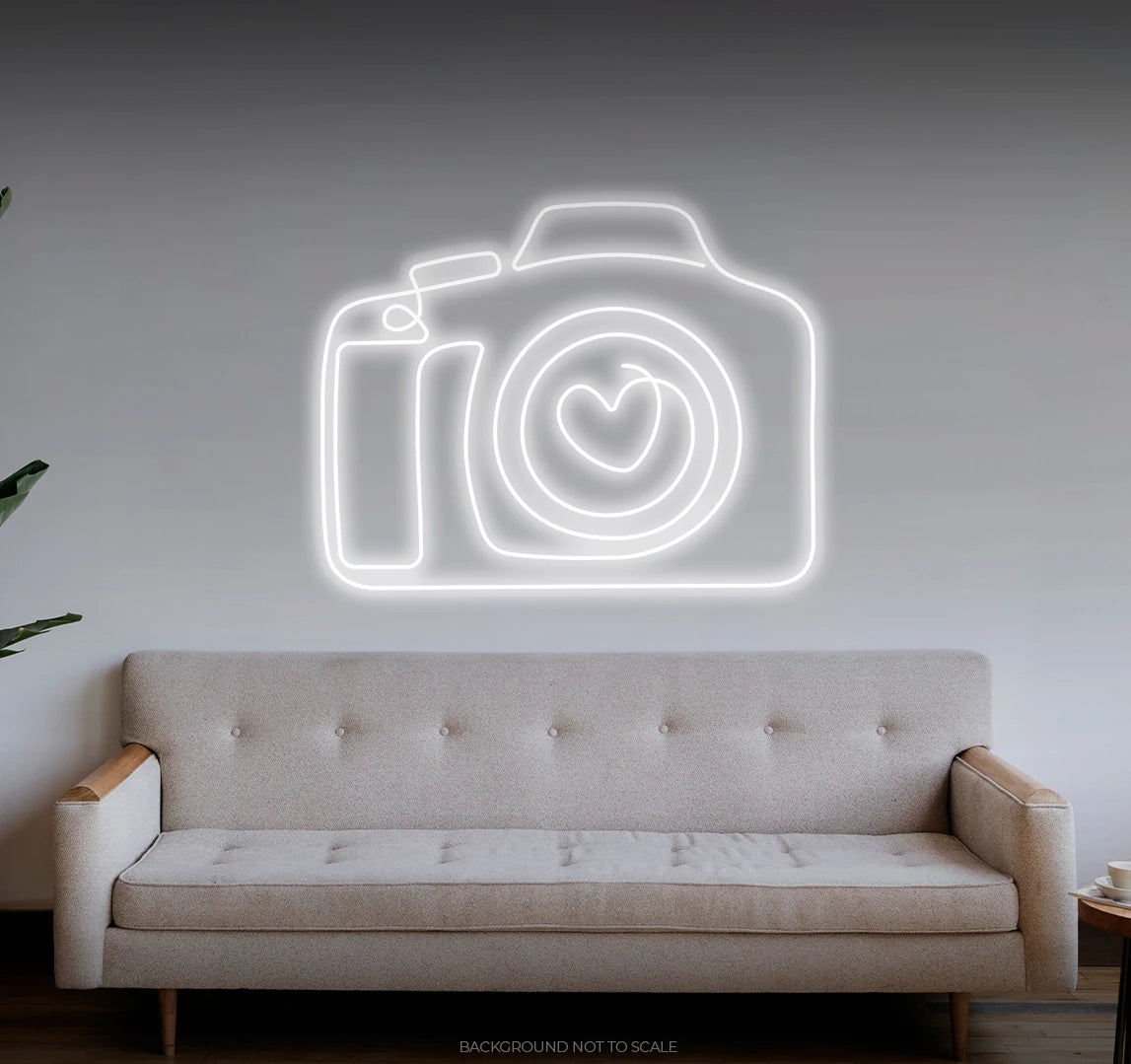 Camera lens with heart LED neon