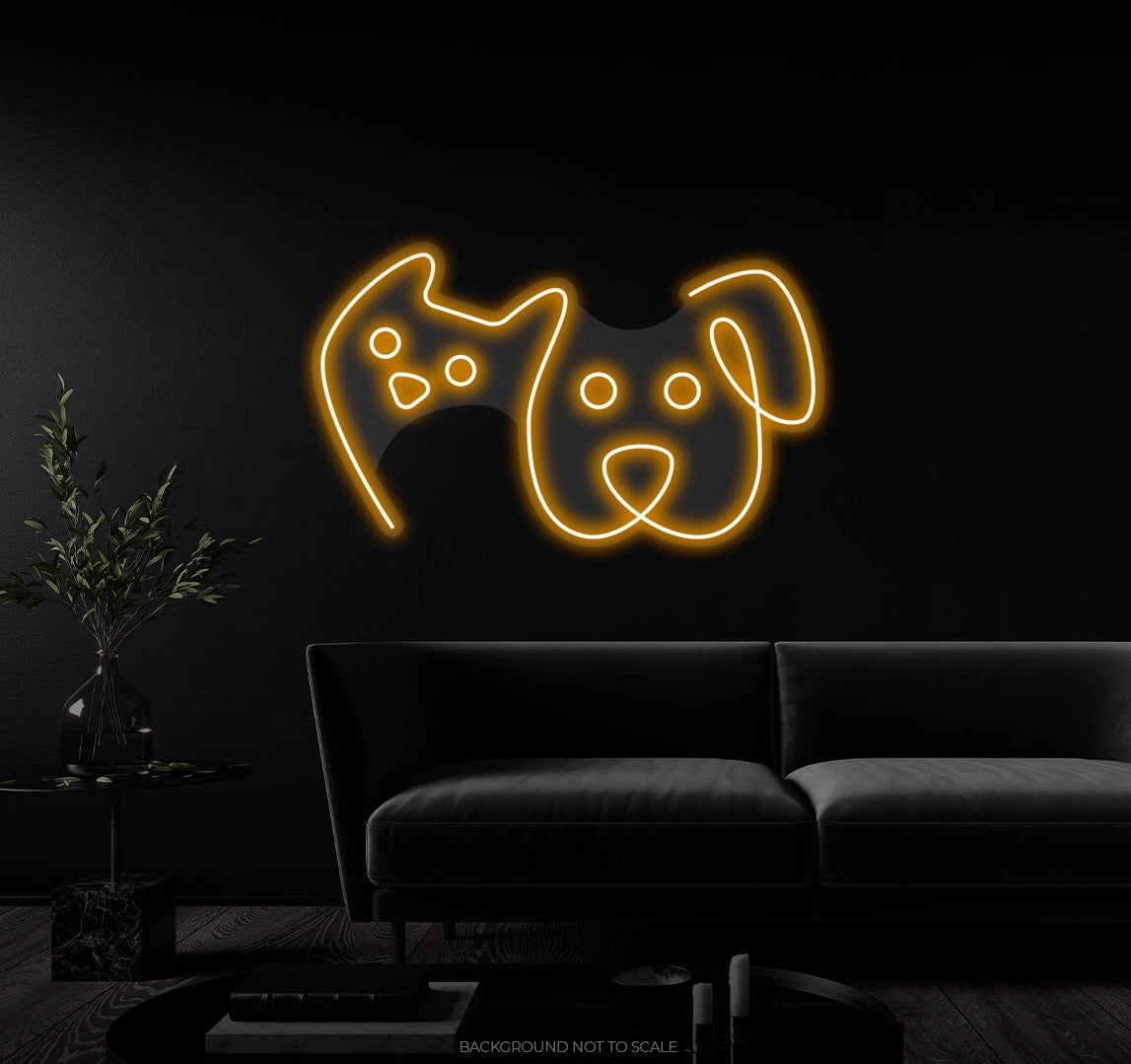 Cat and Dog Head Together LED neon