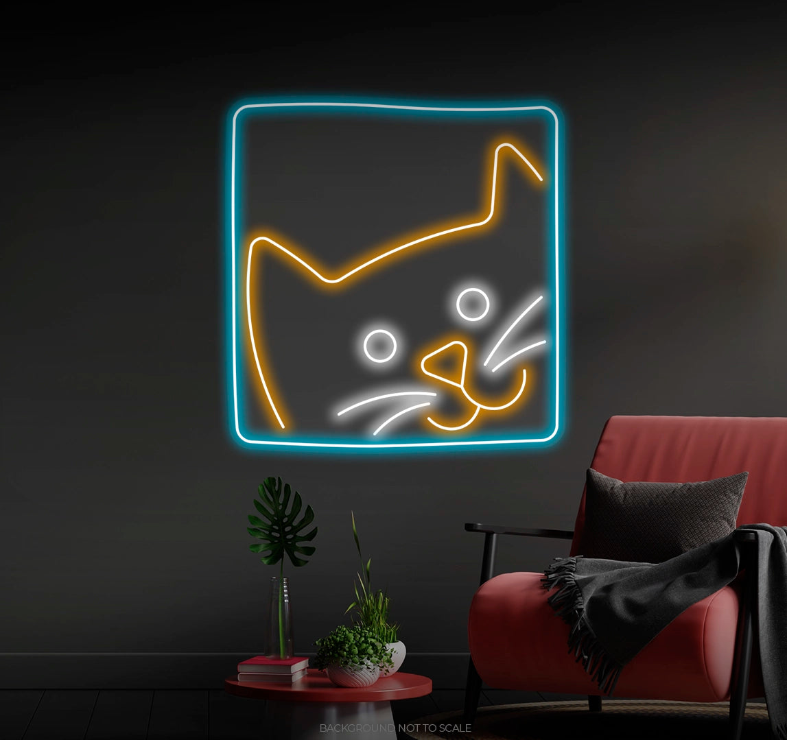 Cat looking in the frame LED neon