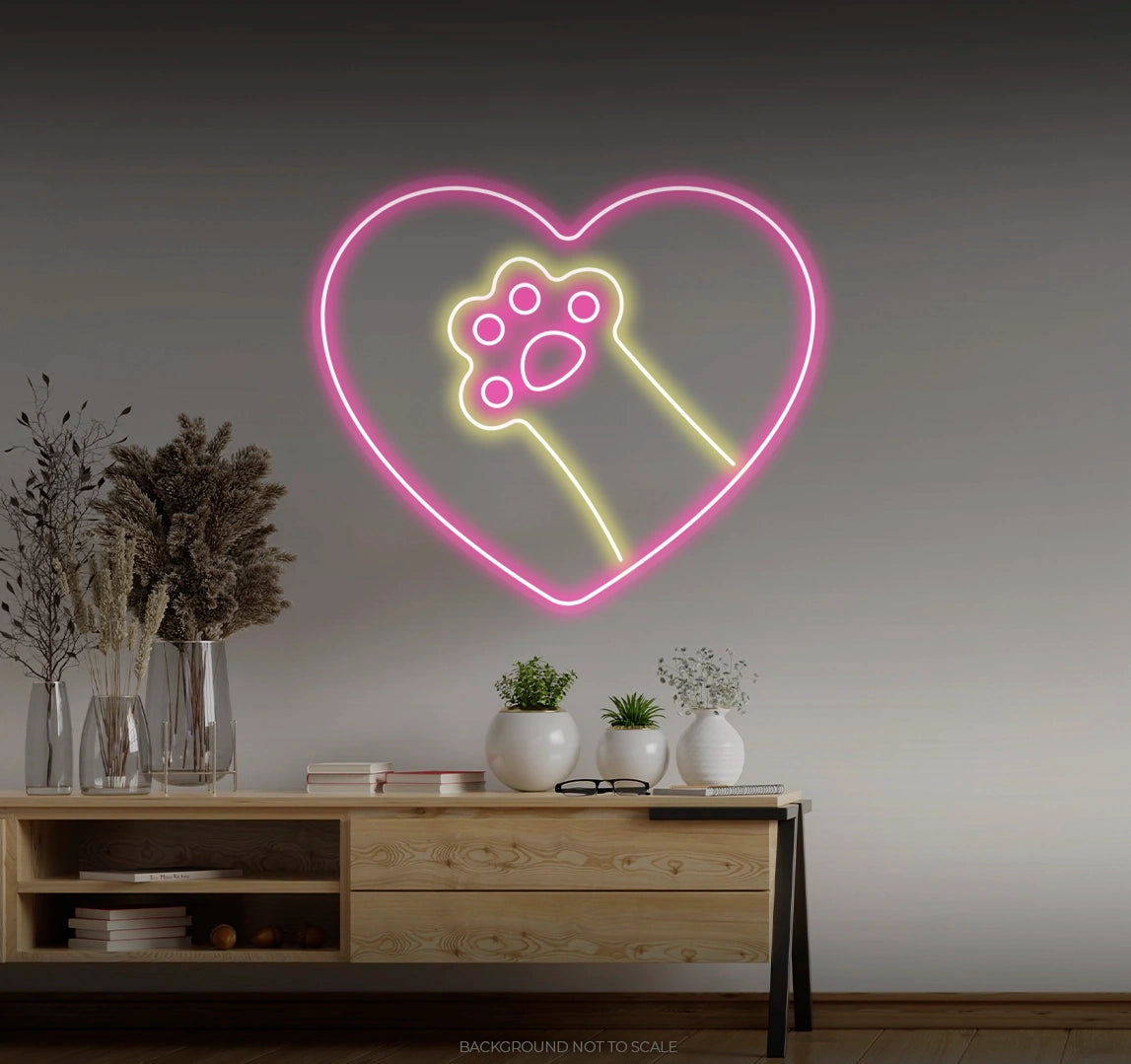 Cat paw in a heart LED neon