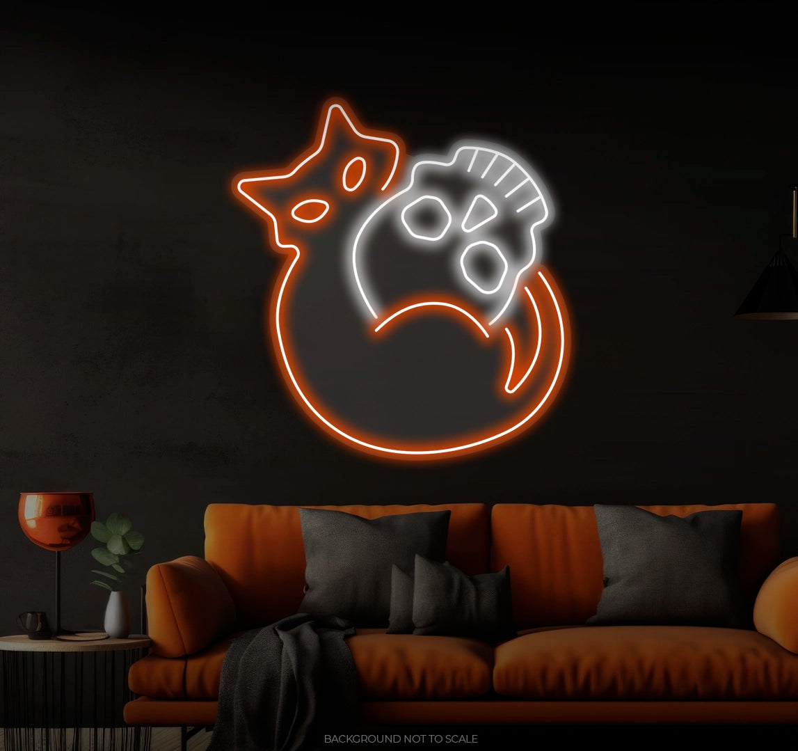 Cat with skull LED neon