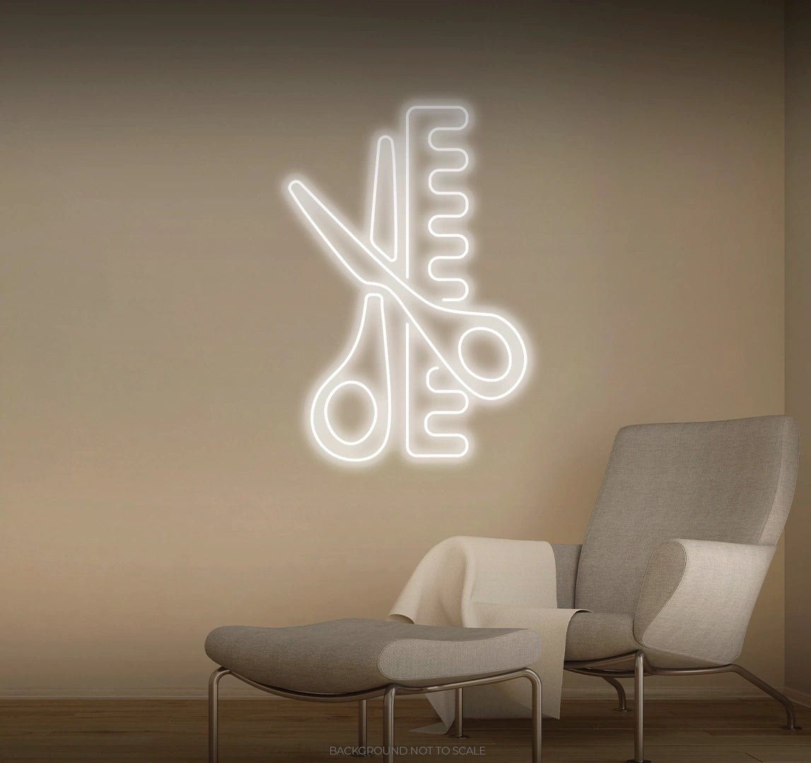 Comb scissors icon LED neon