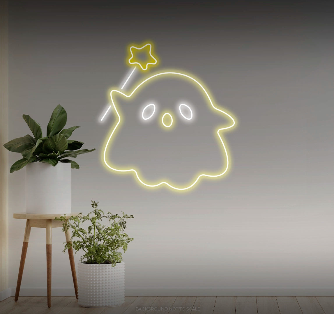 Cute ghost holding magic stick LED neon