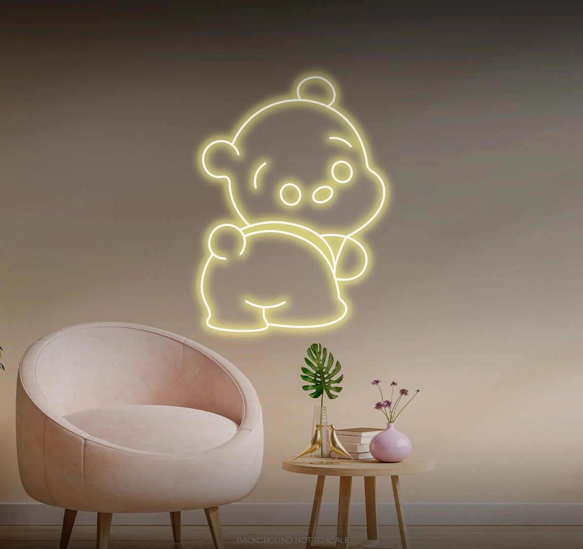 Cute Teddy bear behind LED neon