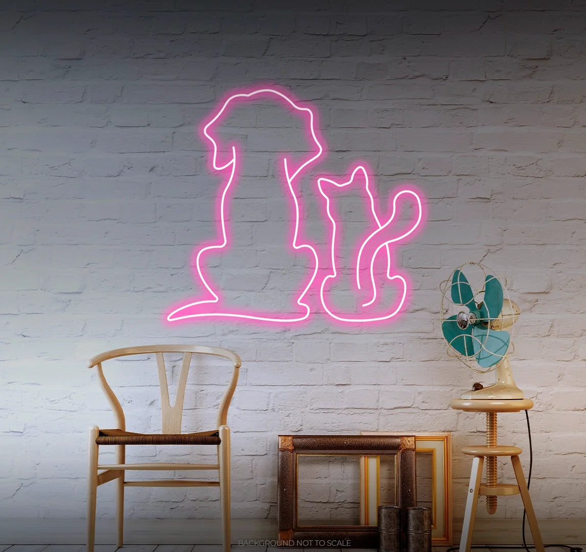 Dog and cat sitting LED neon