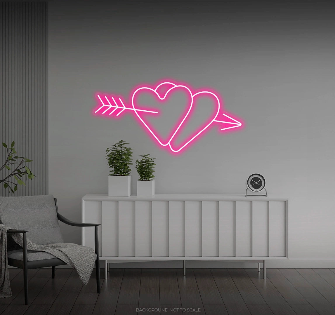 Double heart shot with an arrow LED neon