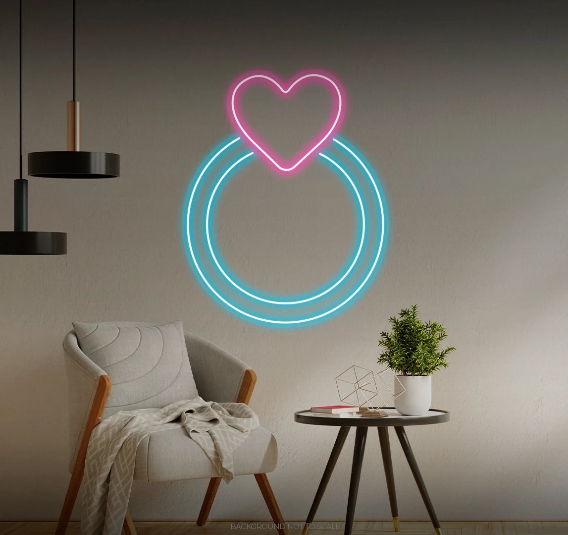 Engagement ring heart LED neon