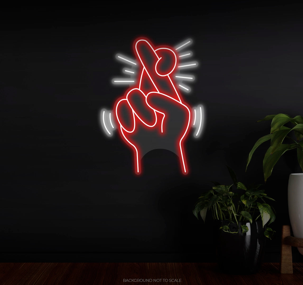 Fingers Crossed Cartoon LED neon