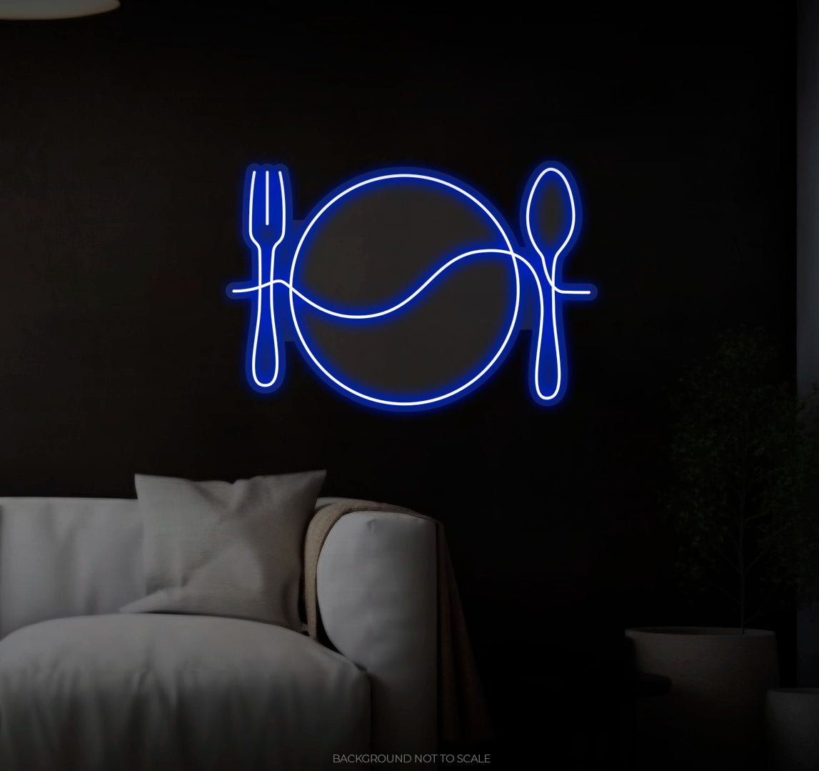 Fork Plate Spoon One Line Art LED neon